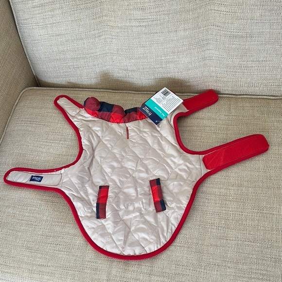 Reversible Quilted Pet Vest in Red/Black Check and Cream - Picture 2 of 11